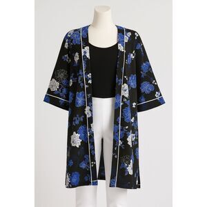City Chic La Fleur Blue/Black/White Floral Kimono Jacket Medium